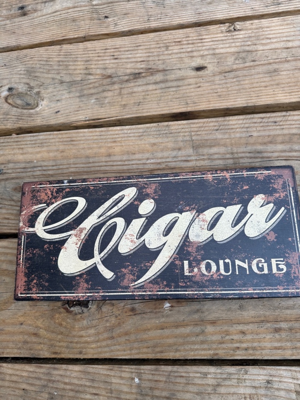 Cigar Lounge Vintage-Style Metal Sign in Black and Cream